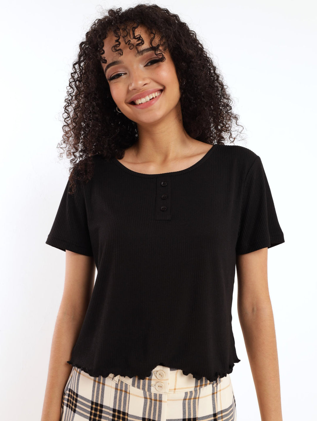 Ladies Ribbed Tee - Black