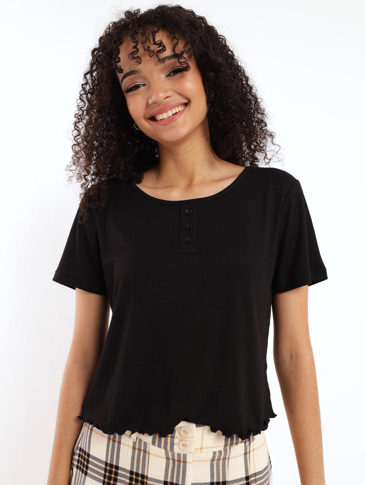 Ladies Ribbed Tee - Black