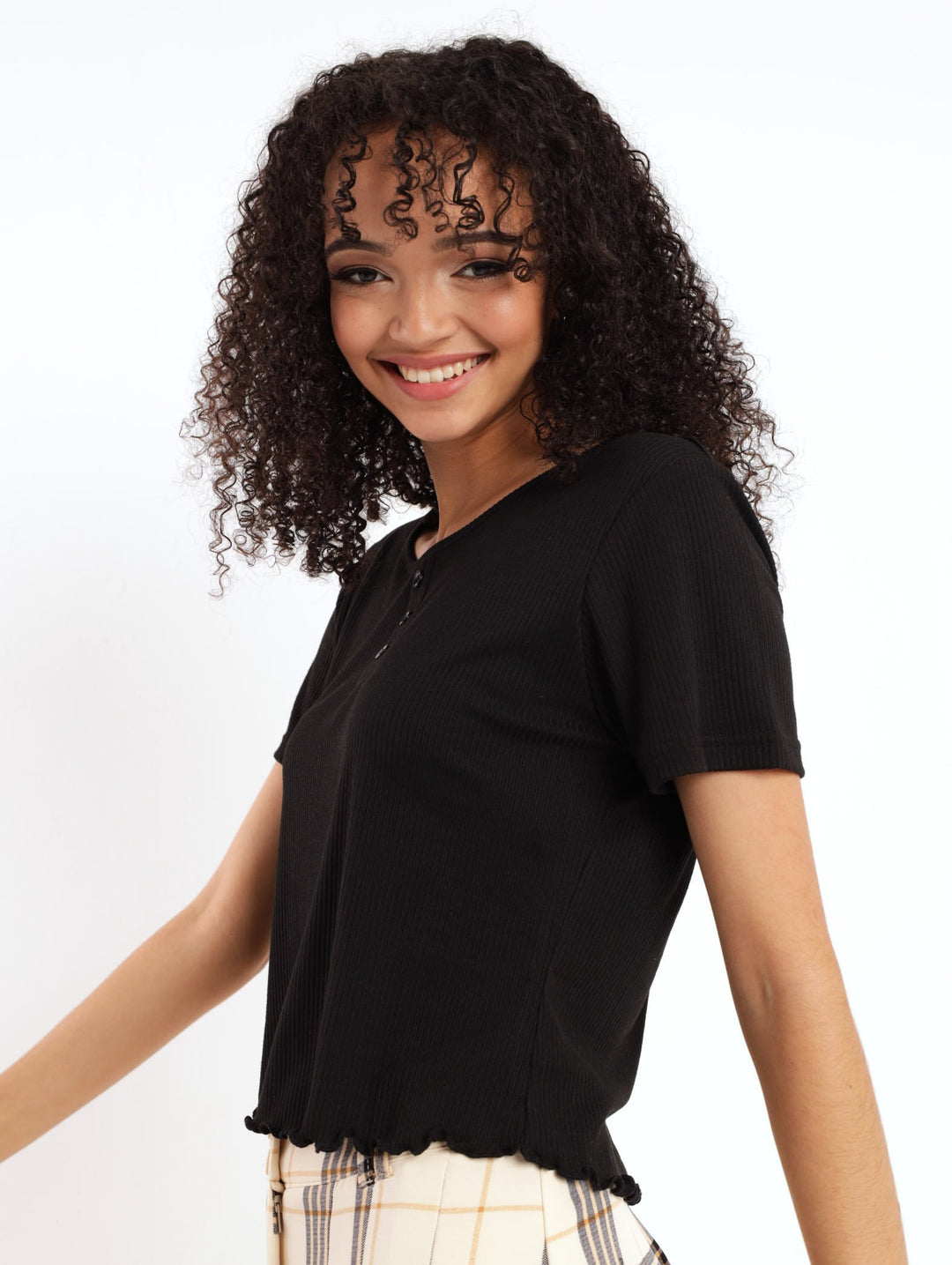 Ladies Ribbed Tee - Black