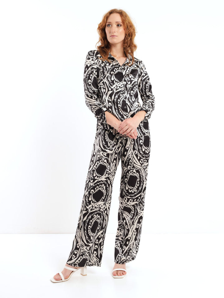 Ladies Satin Printed Shirt - Cream