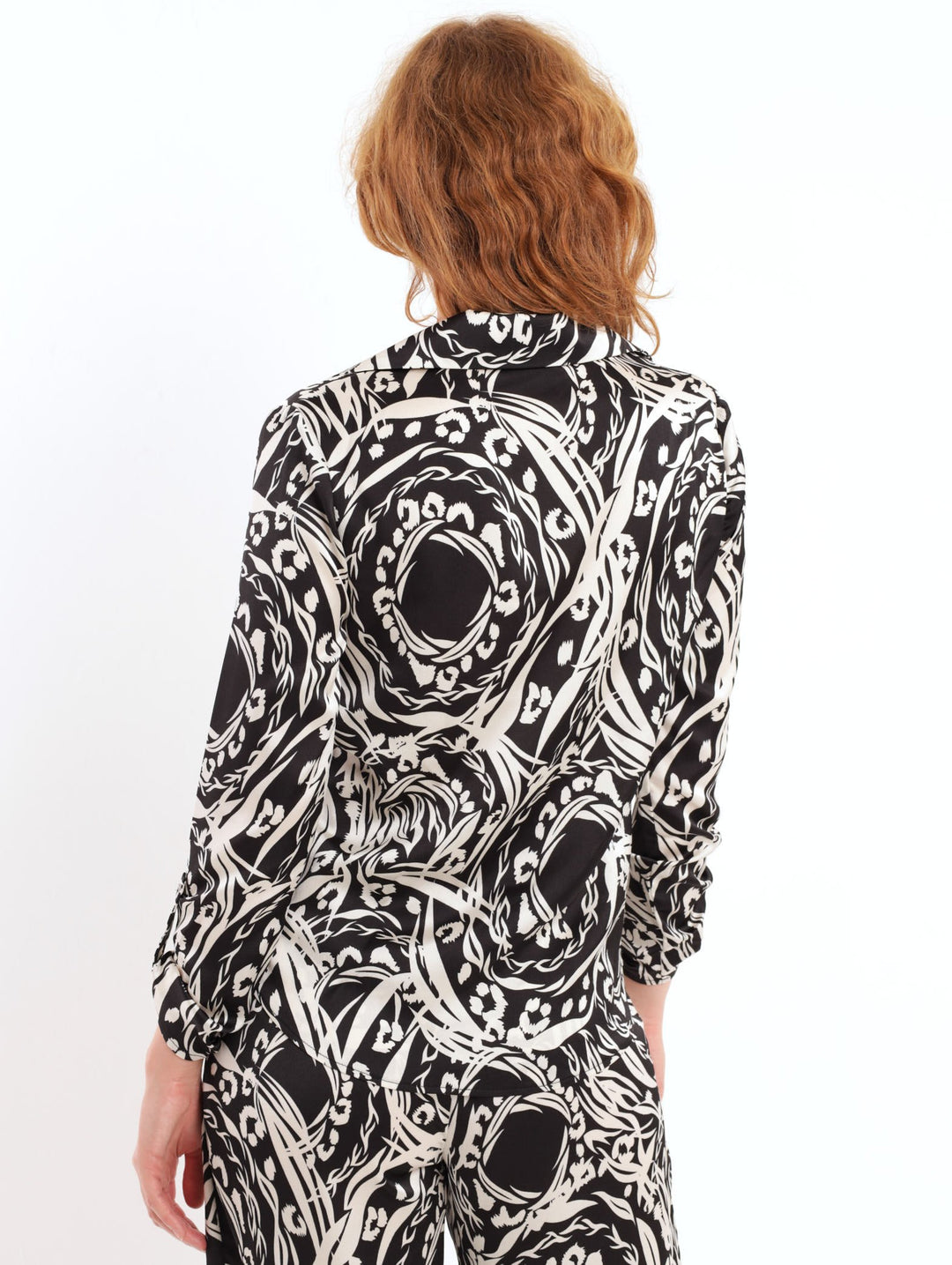 Ladies Satin Printed Shirt - Cream