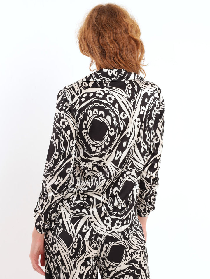 Ladies Satin Printed Shirt - Cream