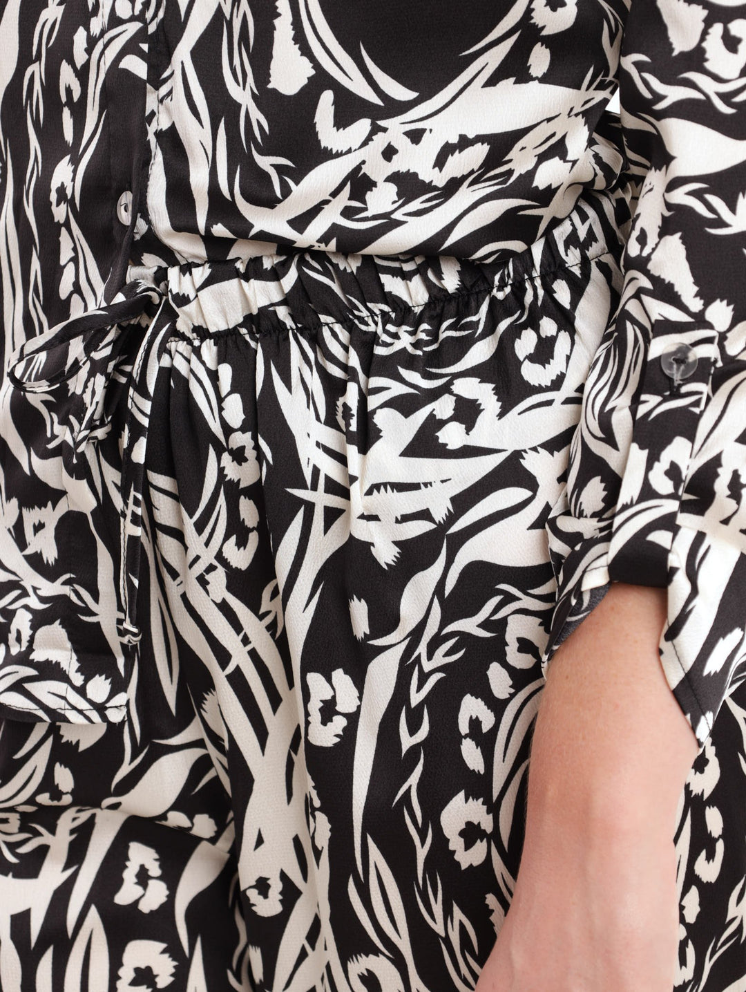 Ladies Satin Printed Shirt - Cream