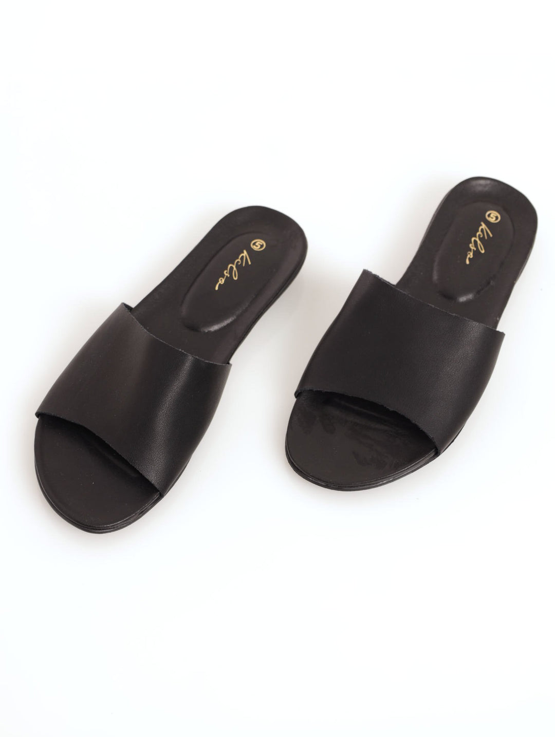 Ladies Single Strap Comfort Leather Mule Sandal - Black