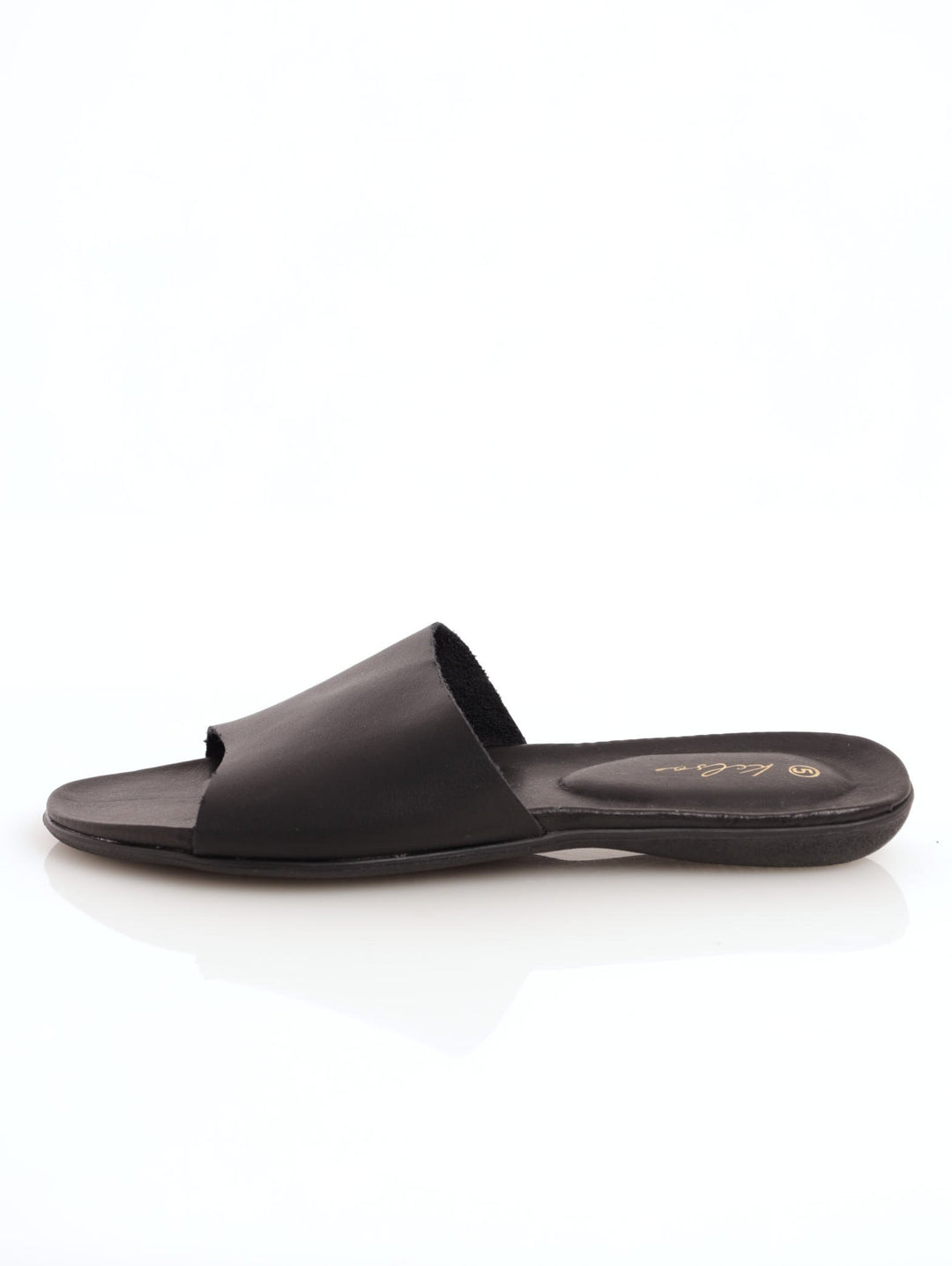 Ladies Single Strap Comfort Leather Mule Sandal - Black