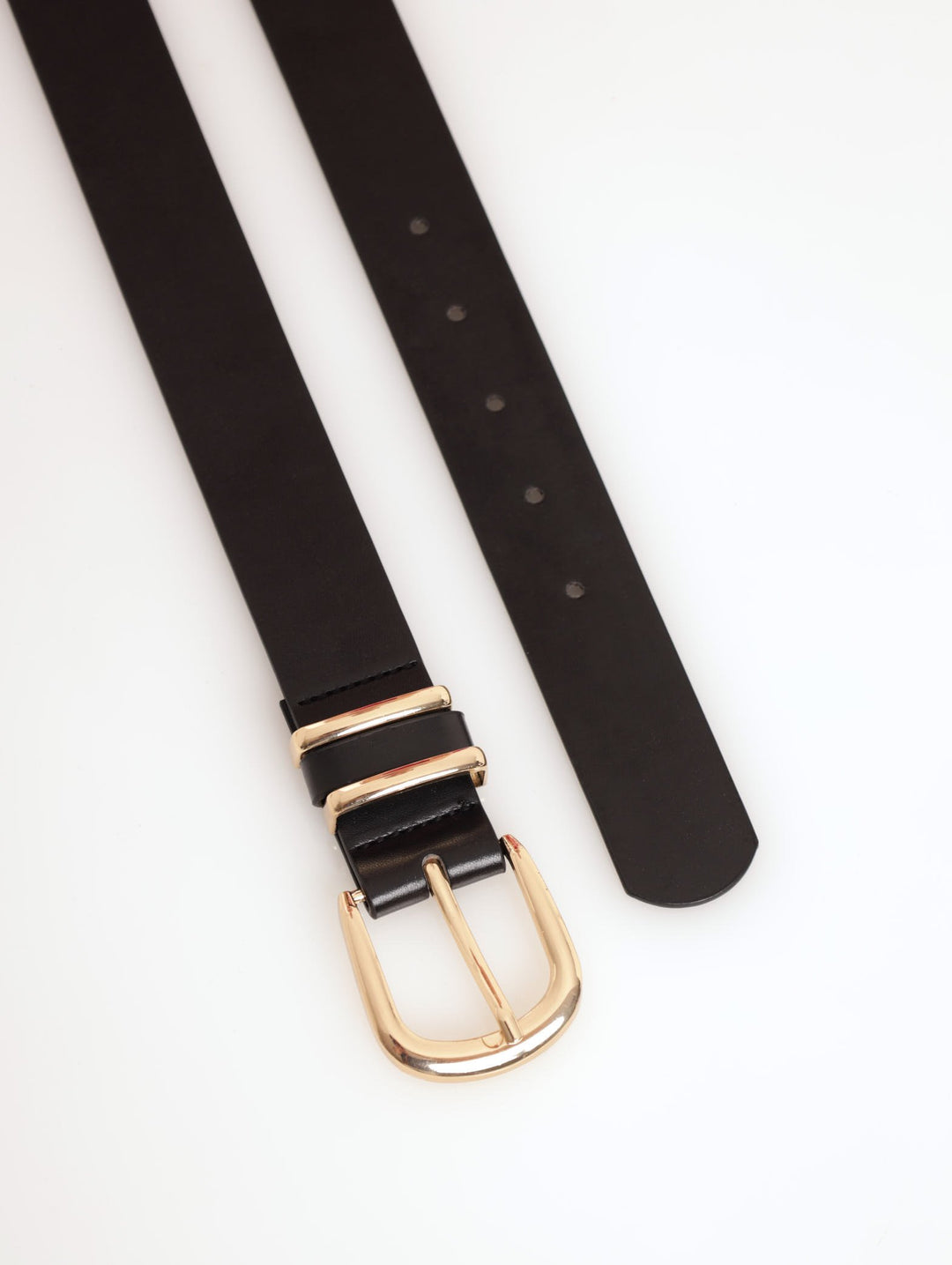 Ladies Ladies Rounded Buckle Double Gold Loop Belt Black – Edgars
