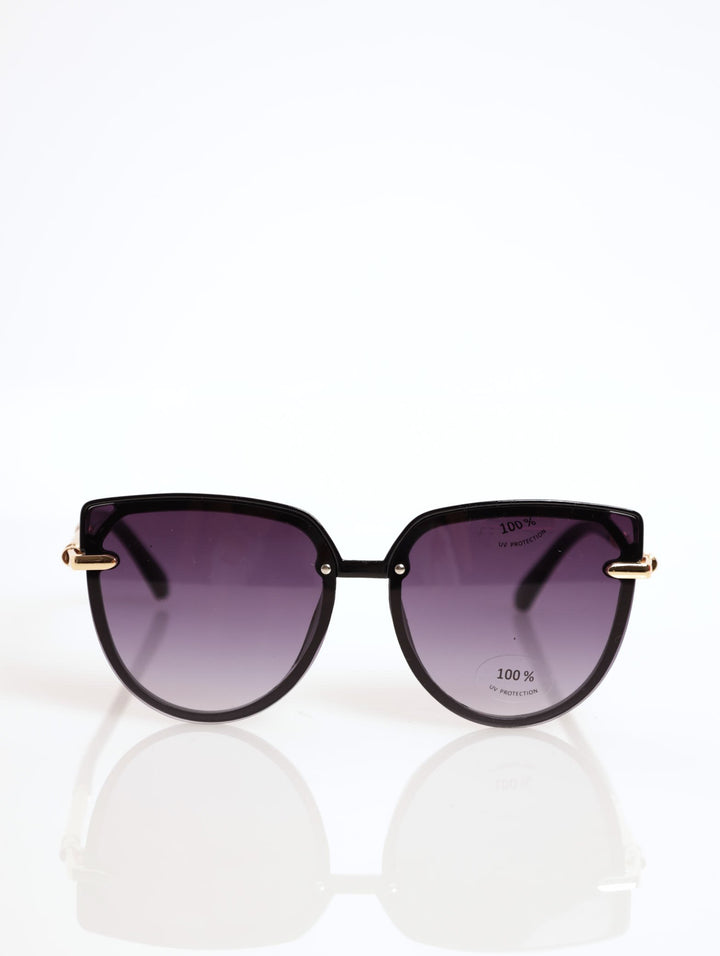 Ladies Smoke Graded Cateye Lense Gold Temple Sunglasses - Black