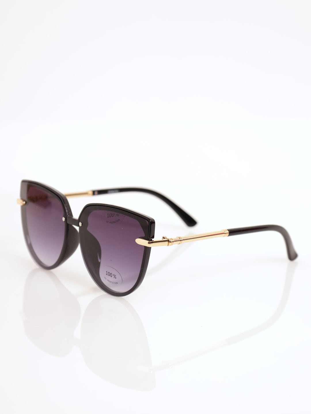 Ladies Smoke Graded Cateye Lense Gold Temple Sunglasses - Black