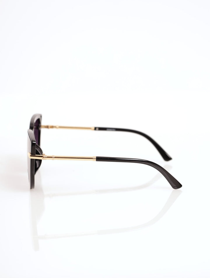 Ladies Smoke Graded Cateye Lense Gold Temple Sunglasses - Black