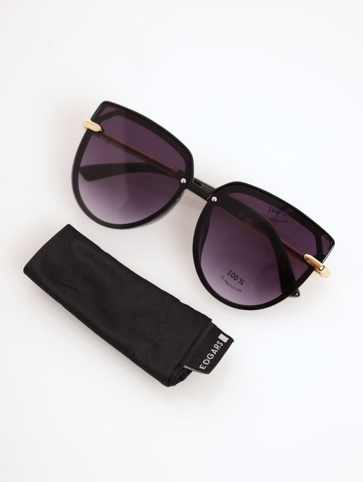 Ladies Smoke Graded Cateye Lense Gold Temple Sunglasses - Black