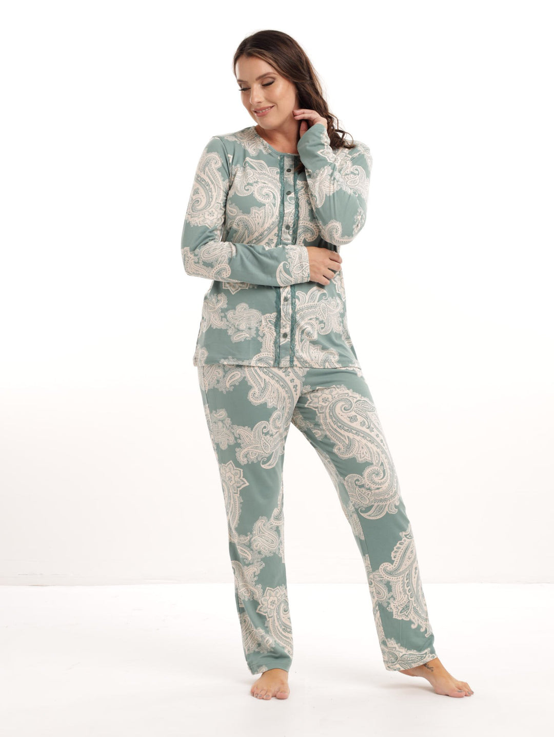 Ladies Classic Paisley Sleepwear Set - Green