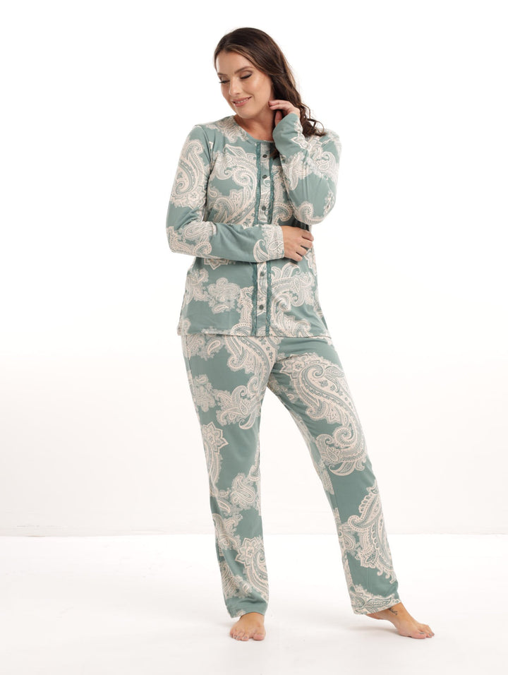 Ladies Classic Paisley Sleepwear Set - Green