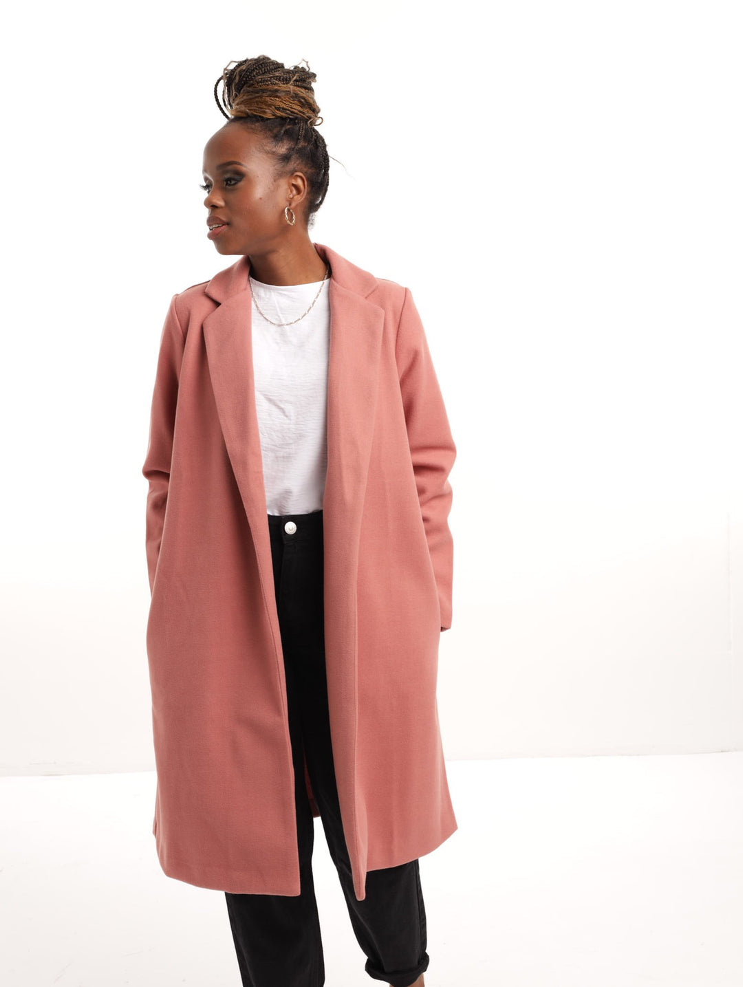 Ladies Unlined Melton Duster Jacket - Dusty Pink