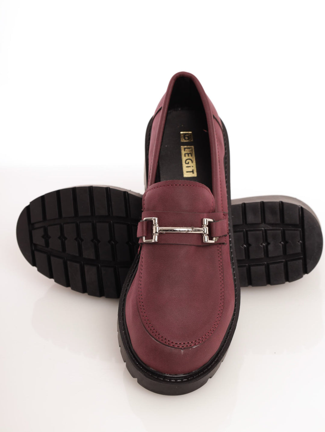 Ladies Trimmed Chunky Loafer Burgundy