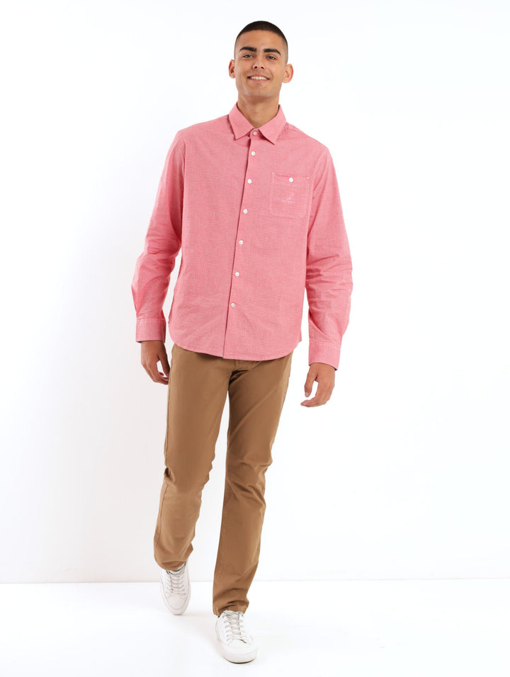 Men's Long Sleeve Nectarine Gingham Shirt - Pink