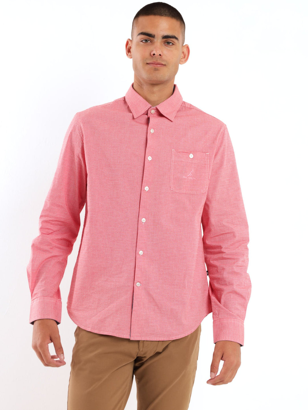 Men's Long Sleeve Nectarine Gingham Shirt - Pink