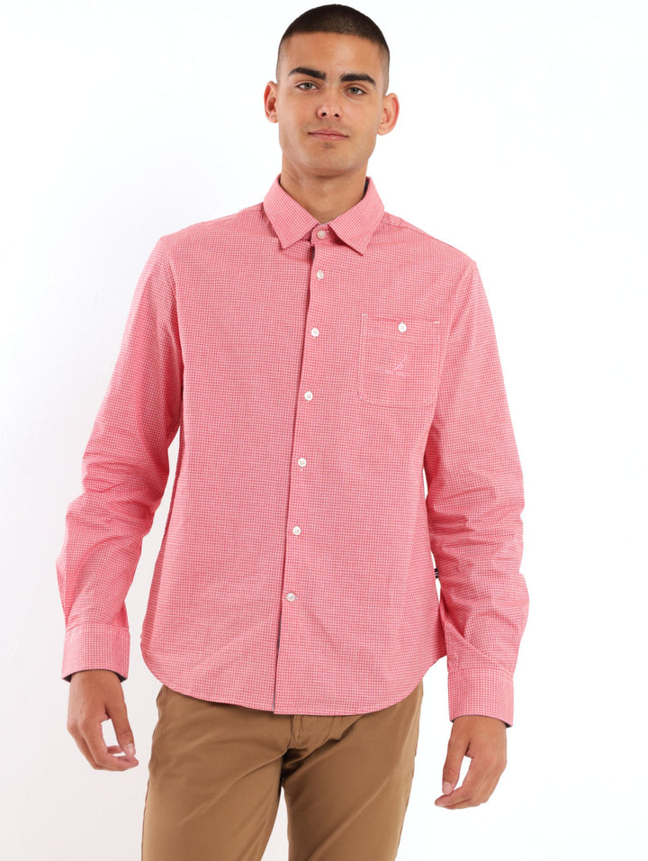 Men's Long Sleeve Nectarine Gingham Shirt - Pink