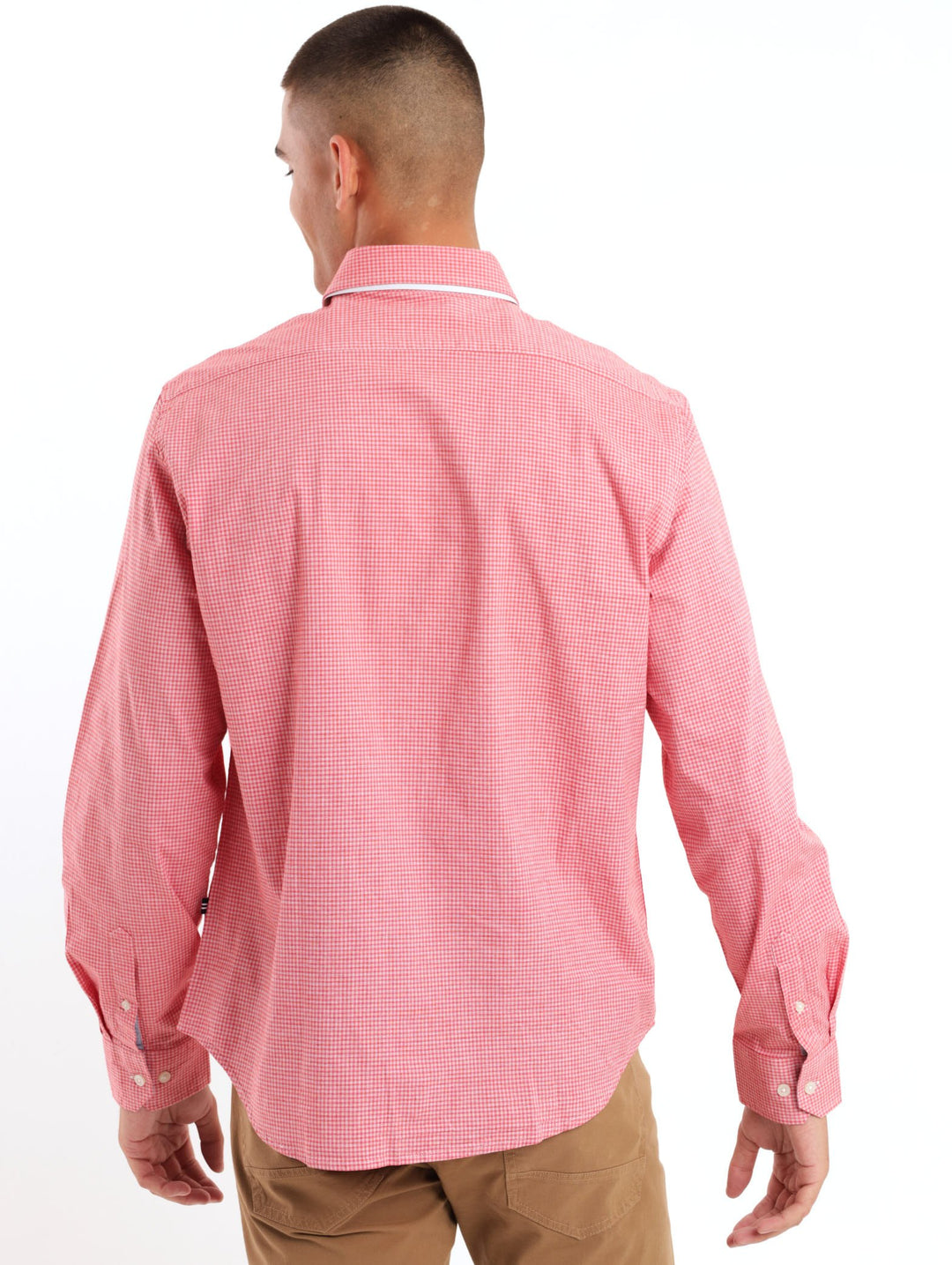 Men's Long Sleeve Nectarine Gingham Shirt - Pink