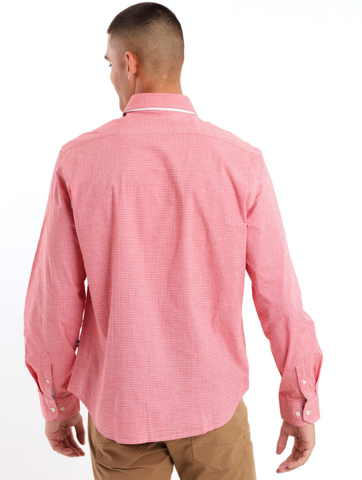 Men's Long Sleeve Nectarine Gingham Shirt - Pink