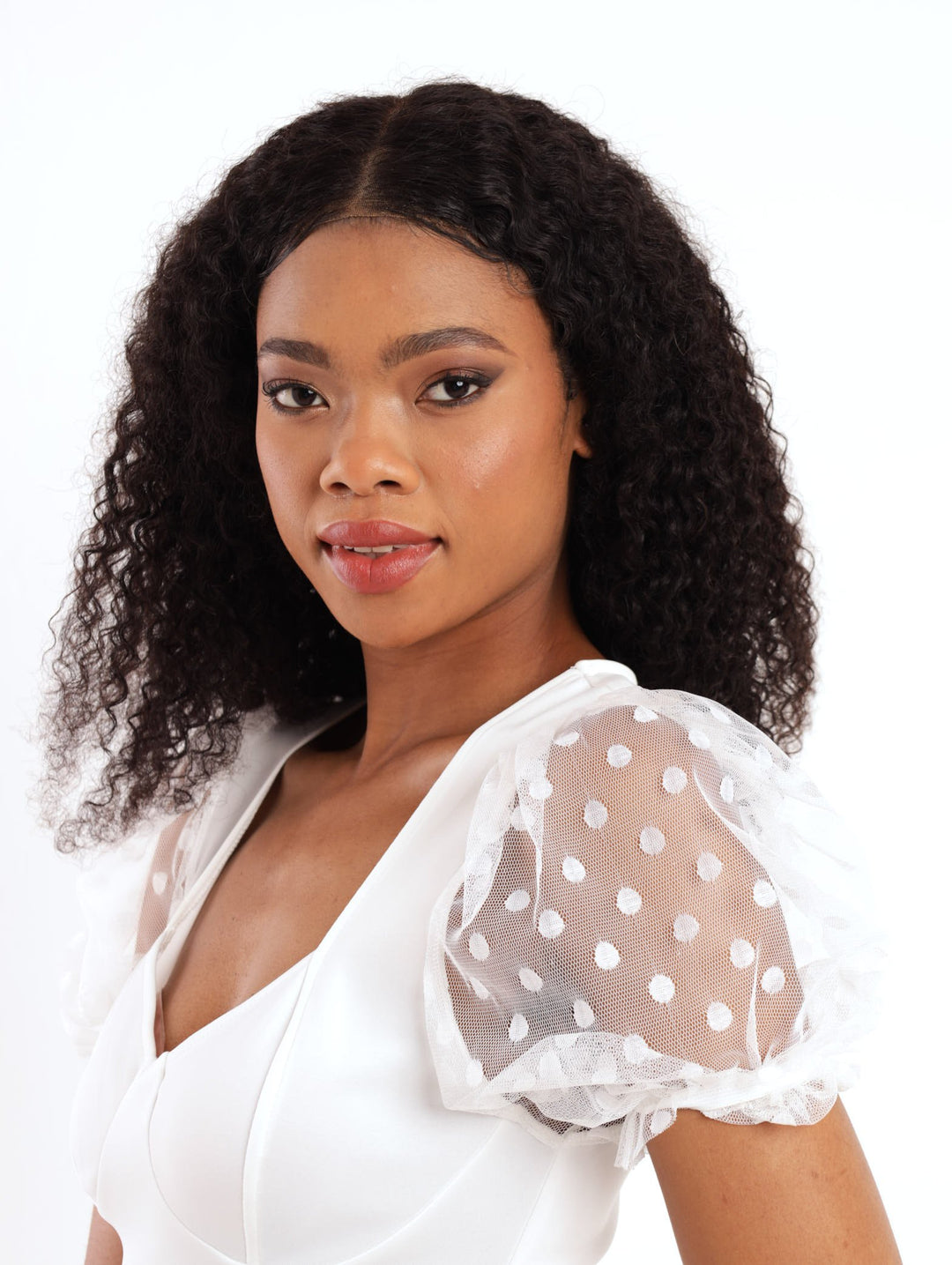 Ladies Mesh Sleeve Cup Detail Bodycon Dress - White