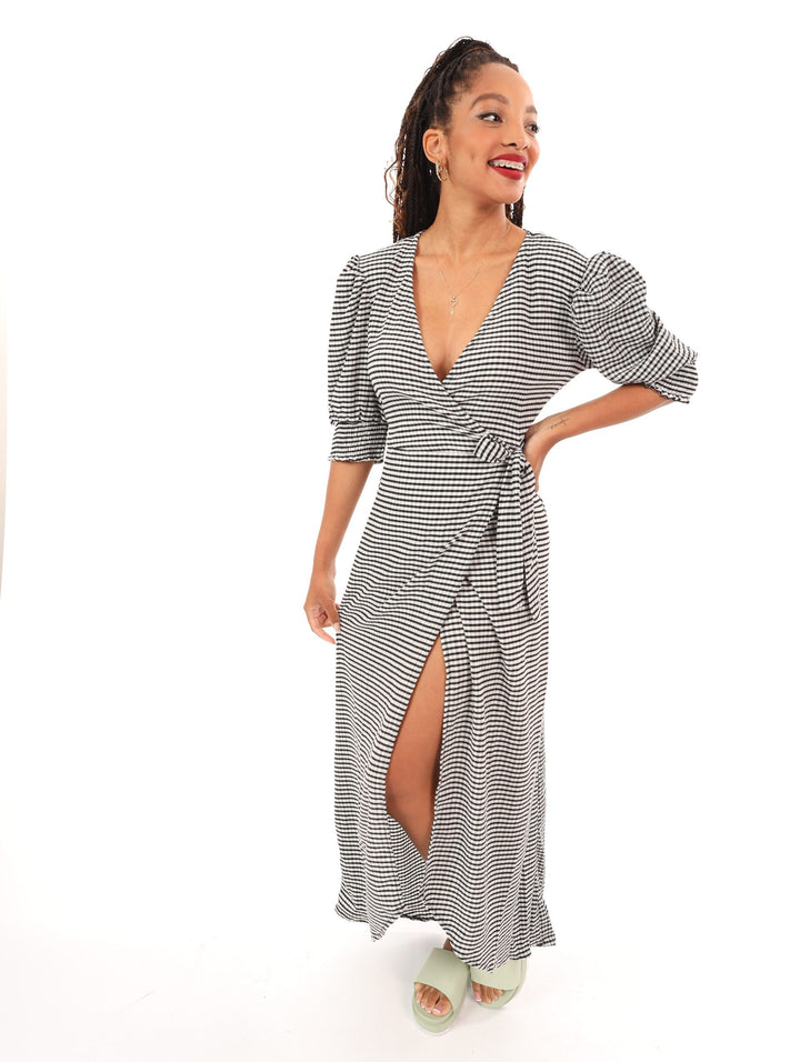 Ladies Maxi Check Dress - Black/White