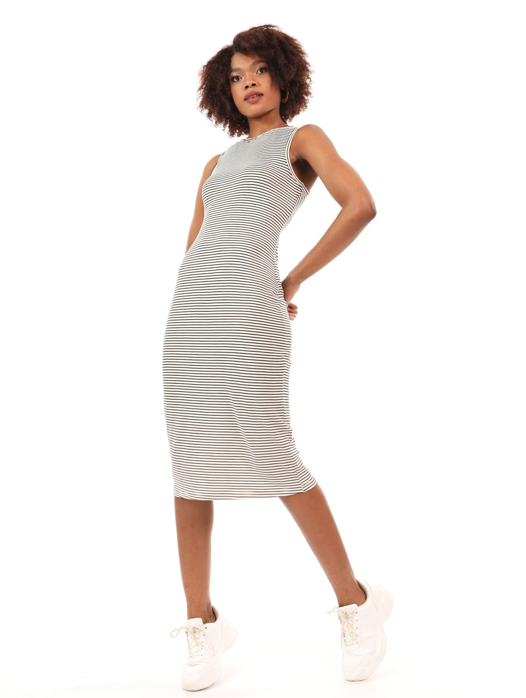 Ladies Stripe Tube Dress - White/Black