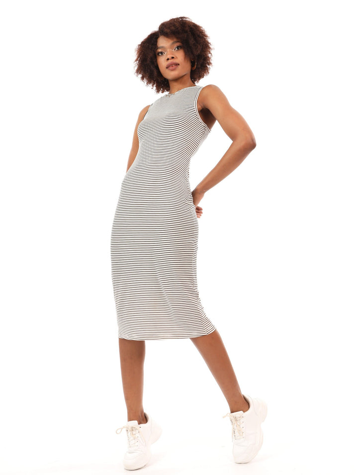 Ladies Stripe Tube Dress - White/Black