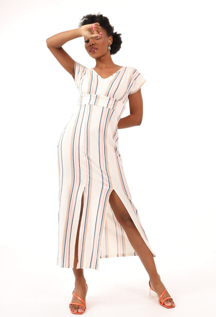 Ladies Stripe Slit Maxi Dress
