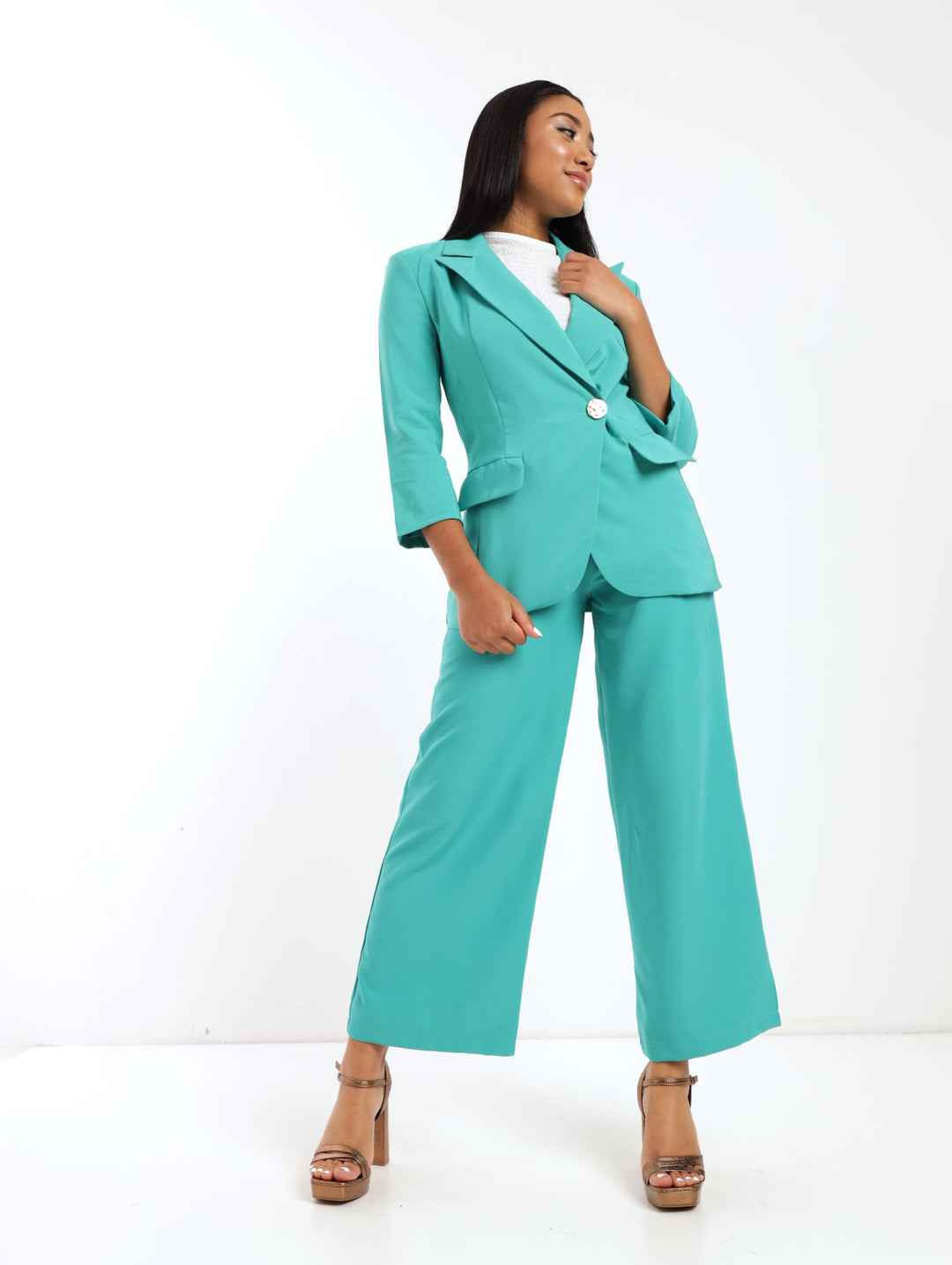 Ladies Curved Hem Blazer - Aqua