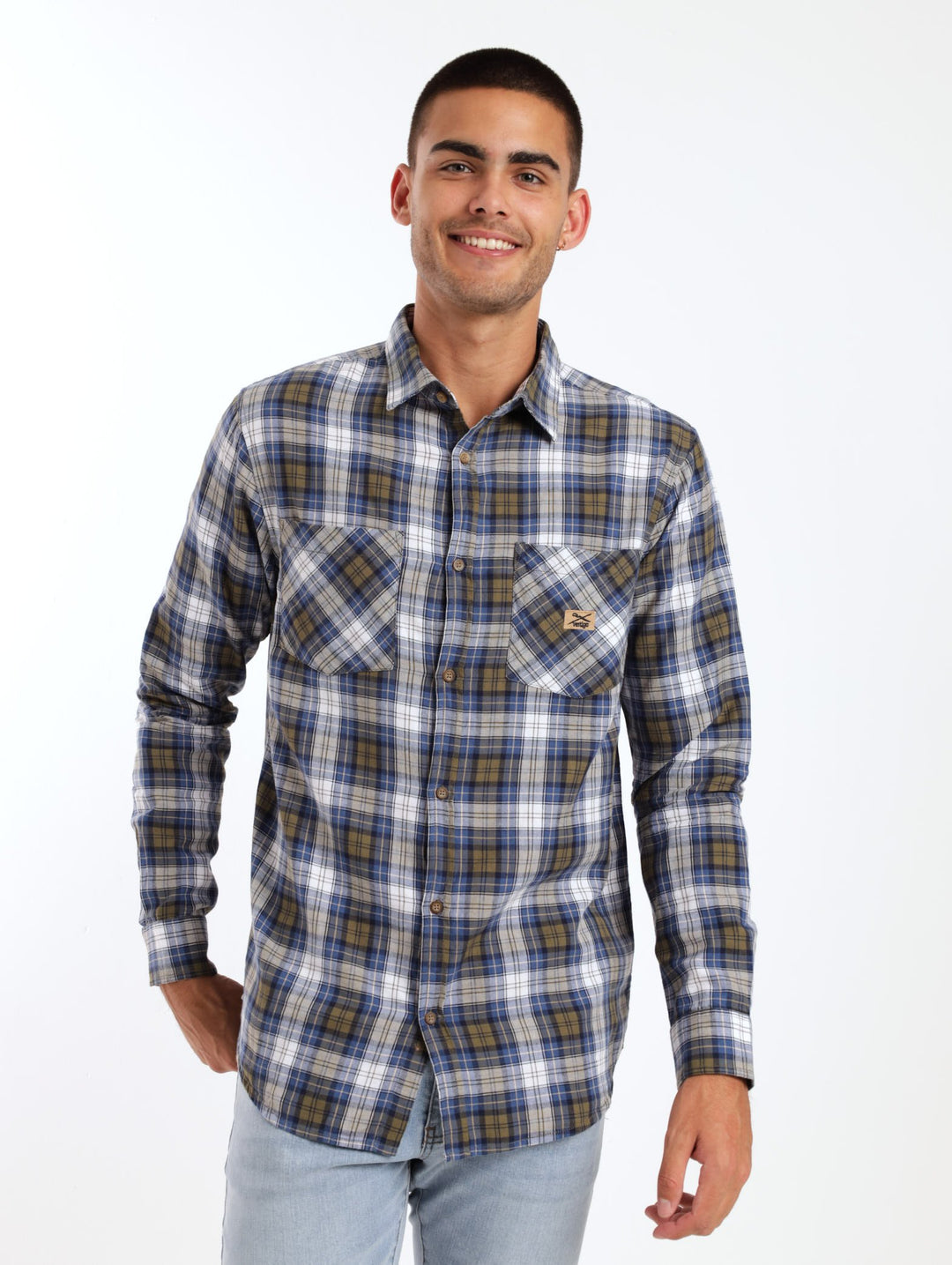 Men's Long Sleeve Flannel Enzyme Washes Shirt - Tan