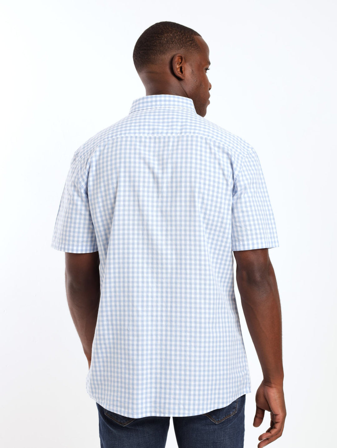 Men's Short Sleeve Gingham Shirt - Light Blue