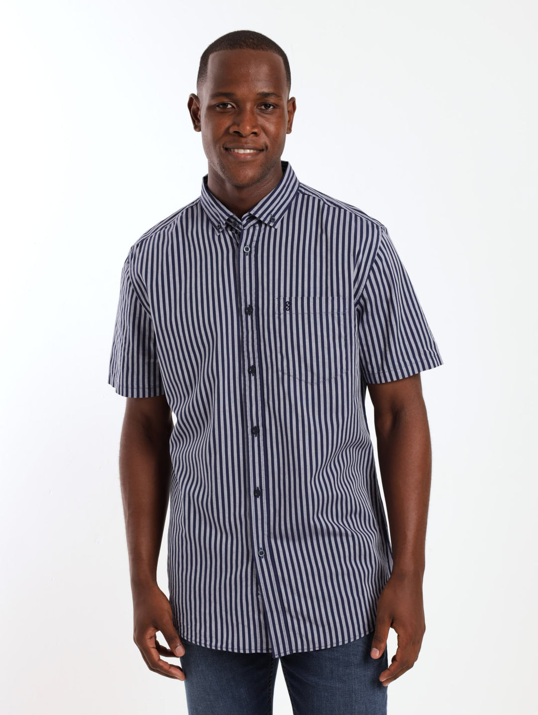 Men's Short Sleeve Bengal Striped Shirt - Navy