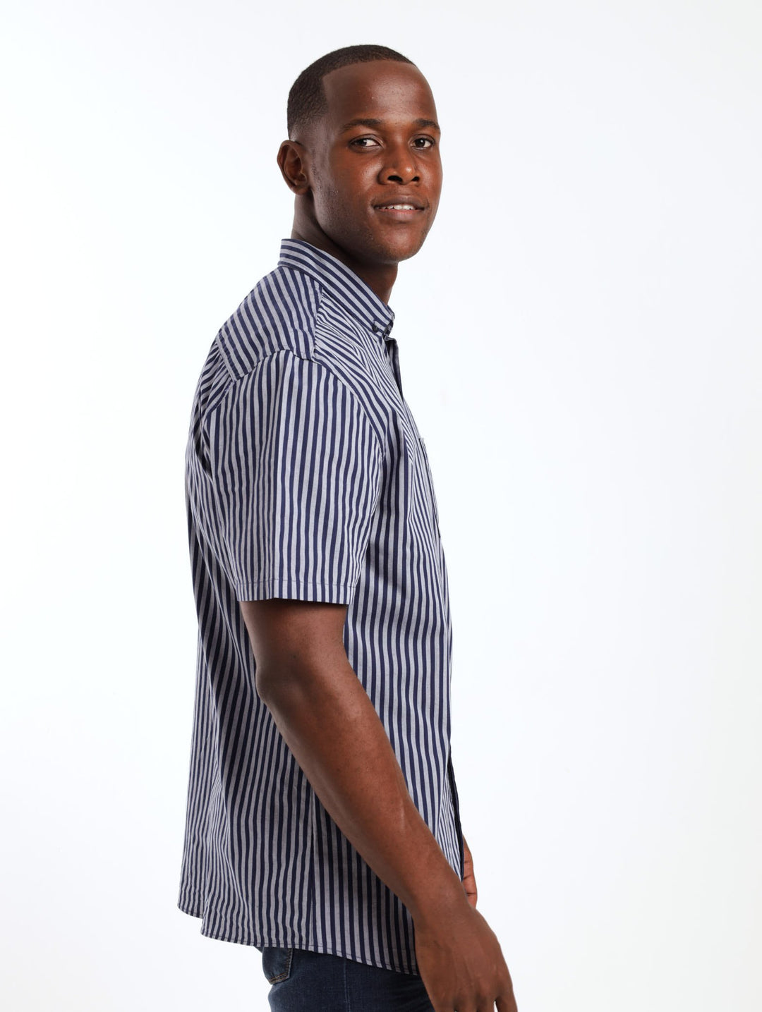 Men's Short Sleeve Bengal Striped Shirt - Navy