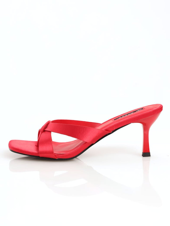 Ladies Cross-Over Push-In Kitten Heel With Toe-Post - Red