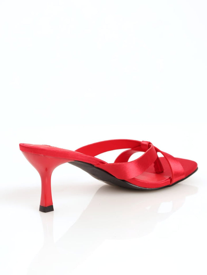 Ladies Cross-Over Push-In Kitten Heel With Toe-Post - Red