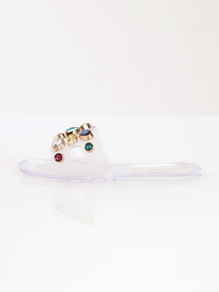 Ladies Heavy Multi-Colour Jewel Jelly Sandal - Clear