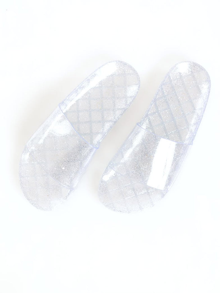 Ladies Plain Glitter Jelly Slide Sandal - Clear