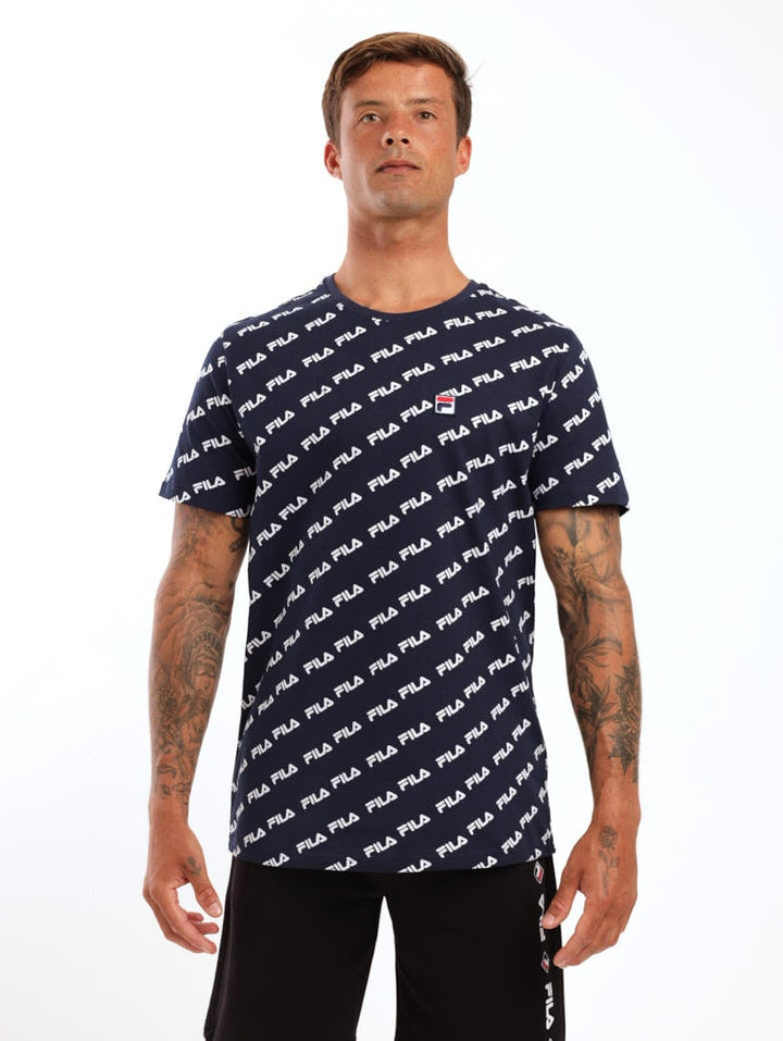 Men's John Tee With All Over Stripe Print - White