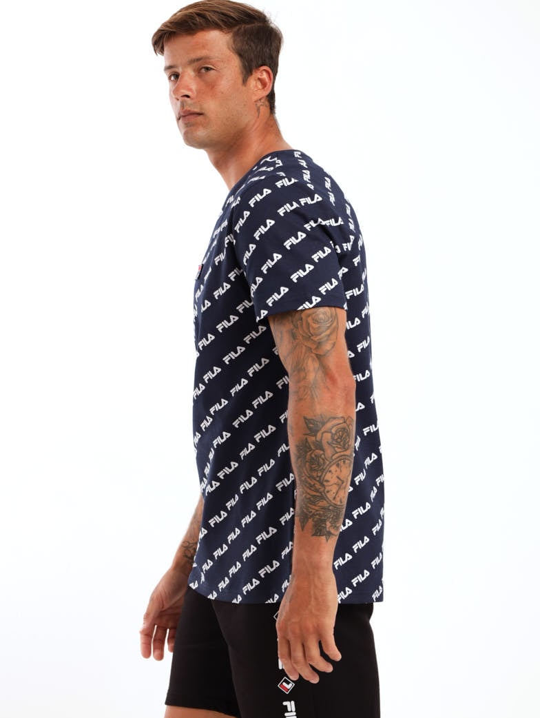 Men's John Tee With All Over Stripe Print - White