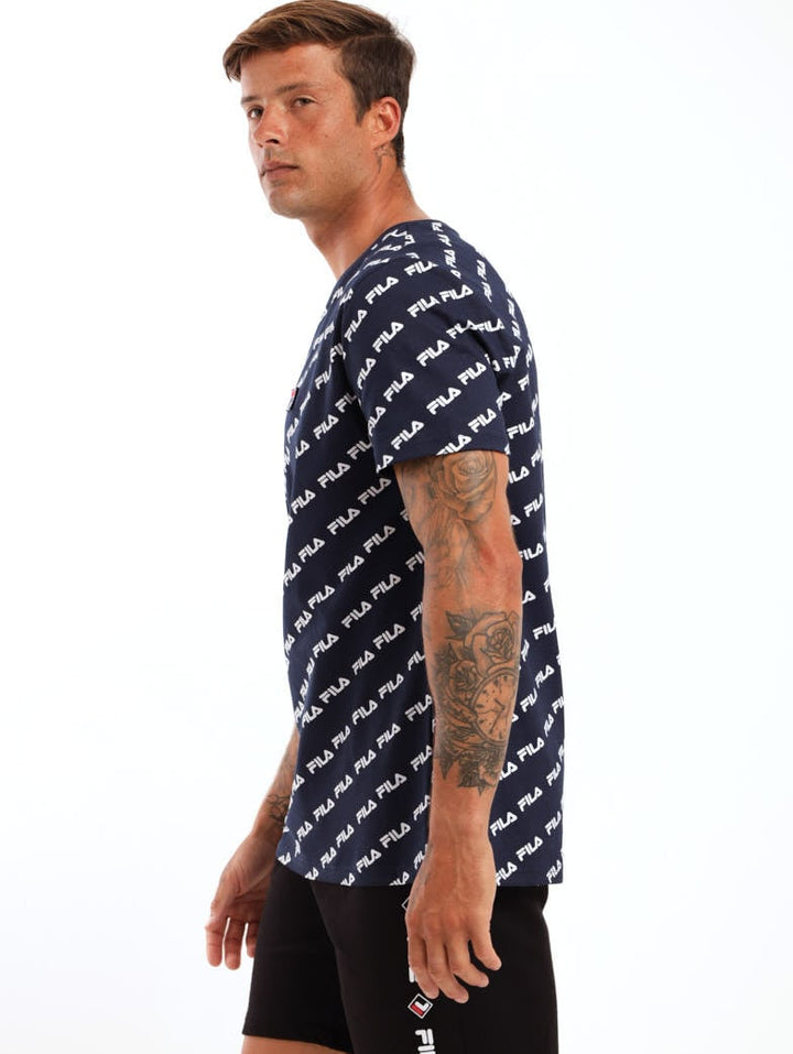 Men's John Tee With All Over Stripe Print - White