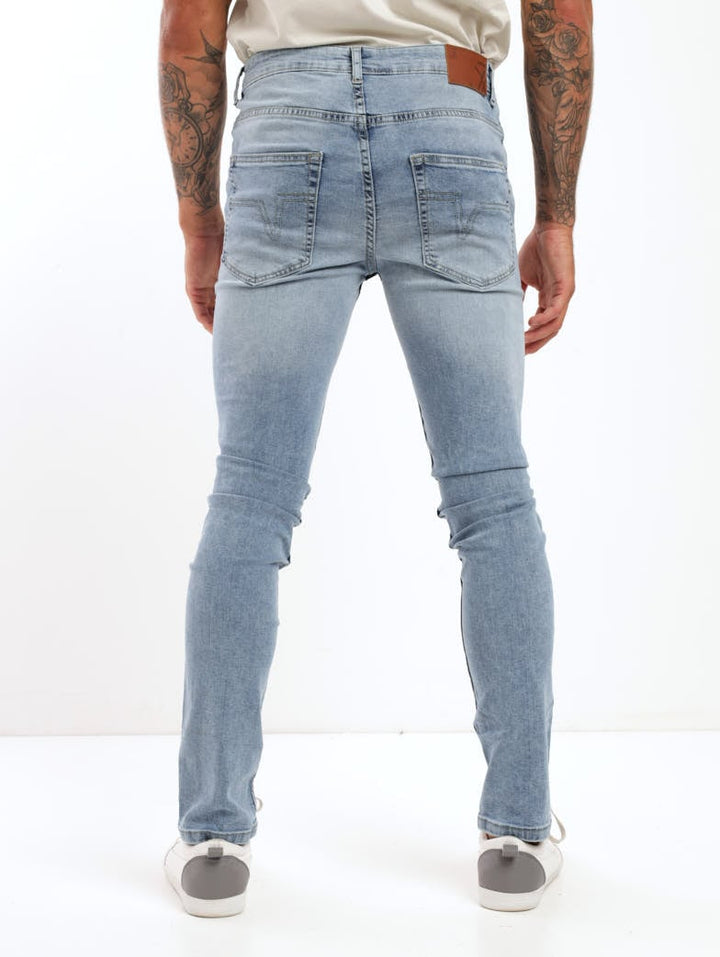 Men's Light Wash Trio Ripped Super Skinny Denim Jean