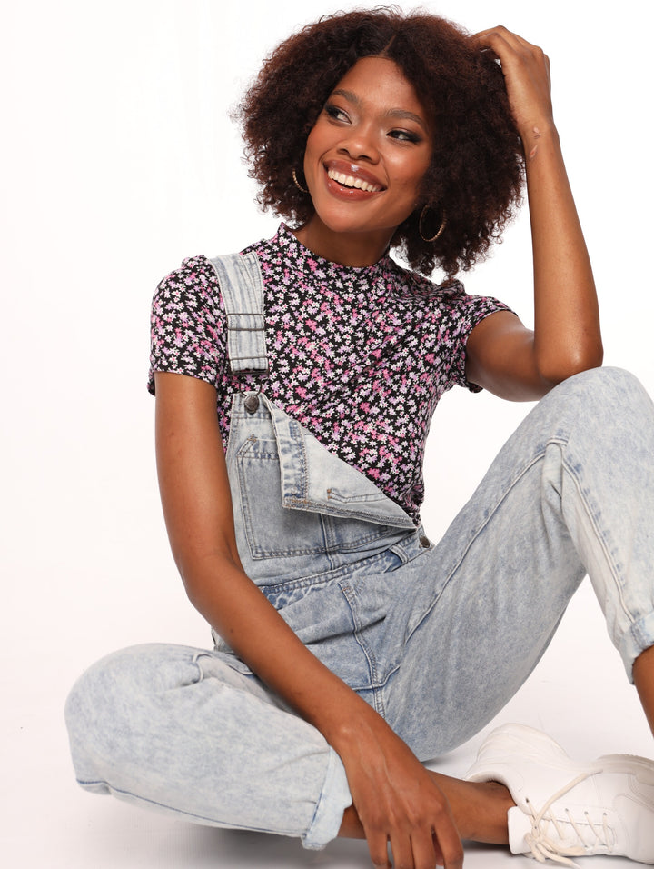 Ladies Bib & Brace Mom Dungaree - Bleach