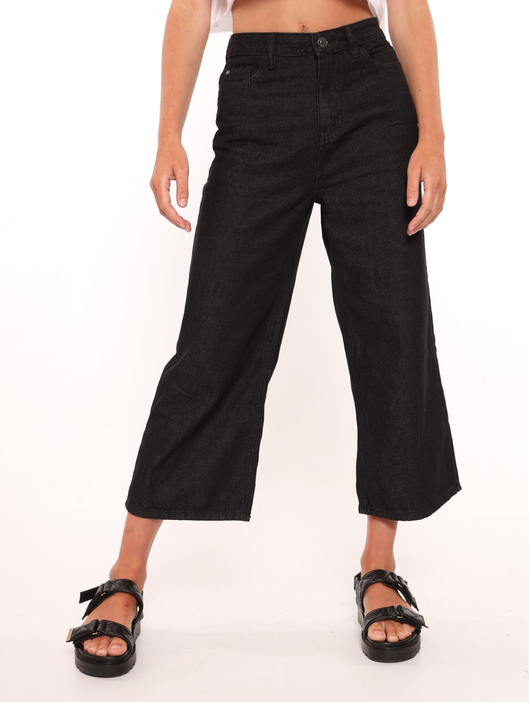 Ladies Black Straight Leg High Rise Denim Jean