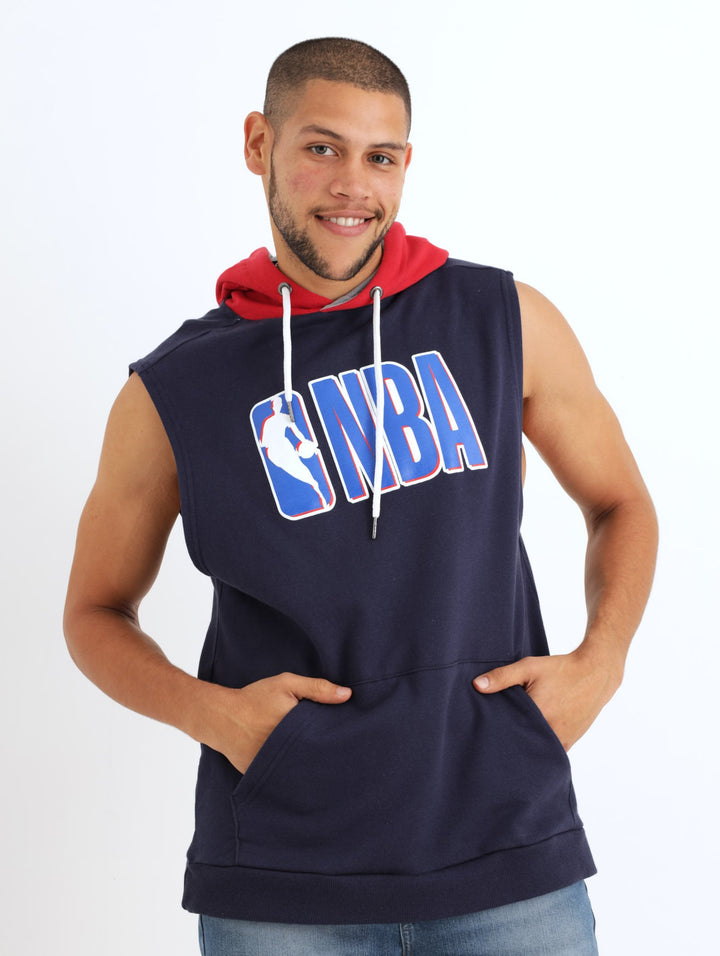 Men's Sleeveless Hooded Sweat Track Top - Navy