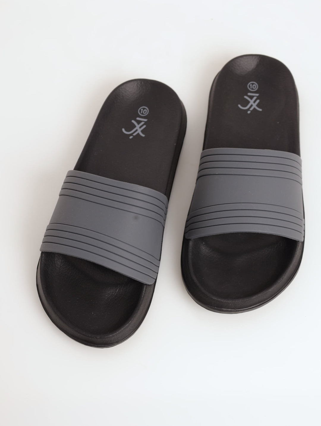 Men's Rubber Upper Striped Pool Slide Sandal - Black