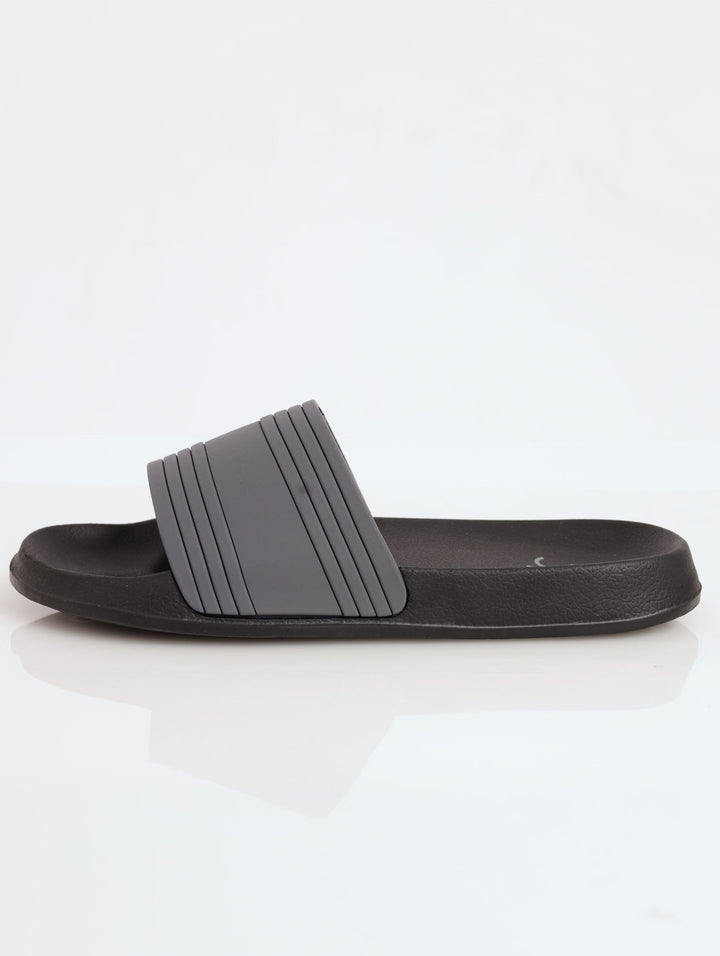 Men's Rubber Upper Striped Pool Slide Sandal - Black