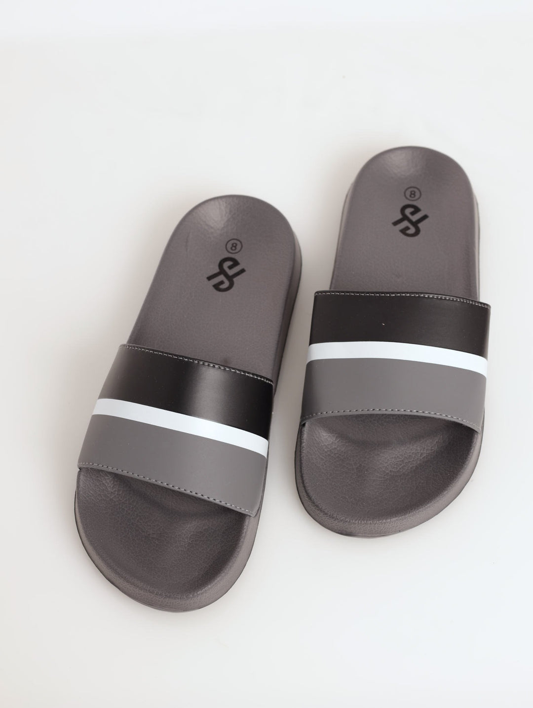 Men's Striped PU Upper Pool Slide Sandal - Grey