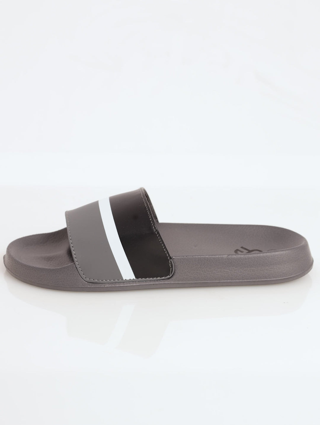 Men's Striped PU Upper Pool Slide Sandal - Grey