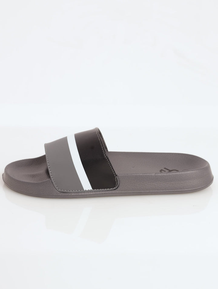 Men's Striped PU Upper Pool Slide Sandal - Grey