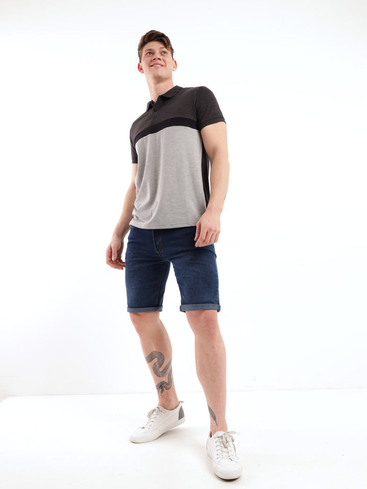 Men's Colourblock Golfer - Charcoal Melange